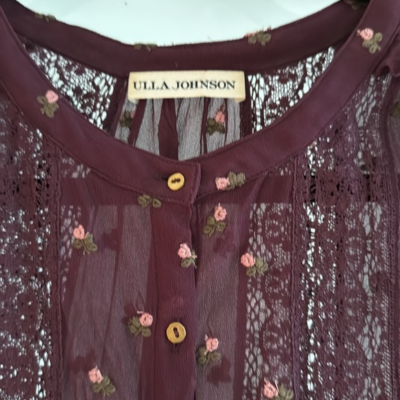 ULLA JOHNSON bordeau button down dress in floral ditsy print size 8 - Picture 7 of 11